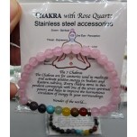 Wonder of the world (6 mm) - Chakra Bracelet (No Gift Box) w, Stainless Steel Spacers, and Description- 10 pcs pack - Mix of Amethyst, Aventurine, Carnelian, Sodalite, Opalite, Rose Quartz, blue Goldstone, and Obsidian